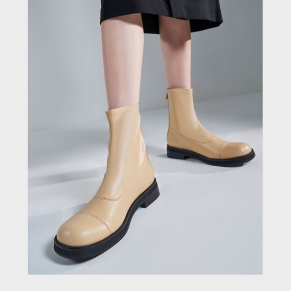 Charles & Keith Round Toe Zip-Up Ankle Boots Sand Size 6/EU36 - Picture 6 of 13